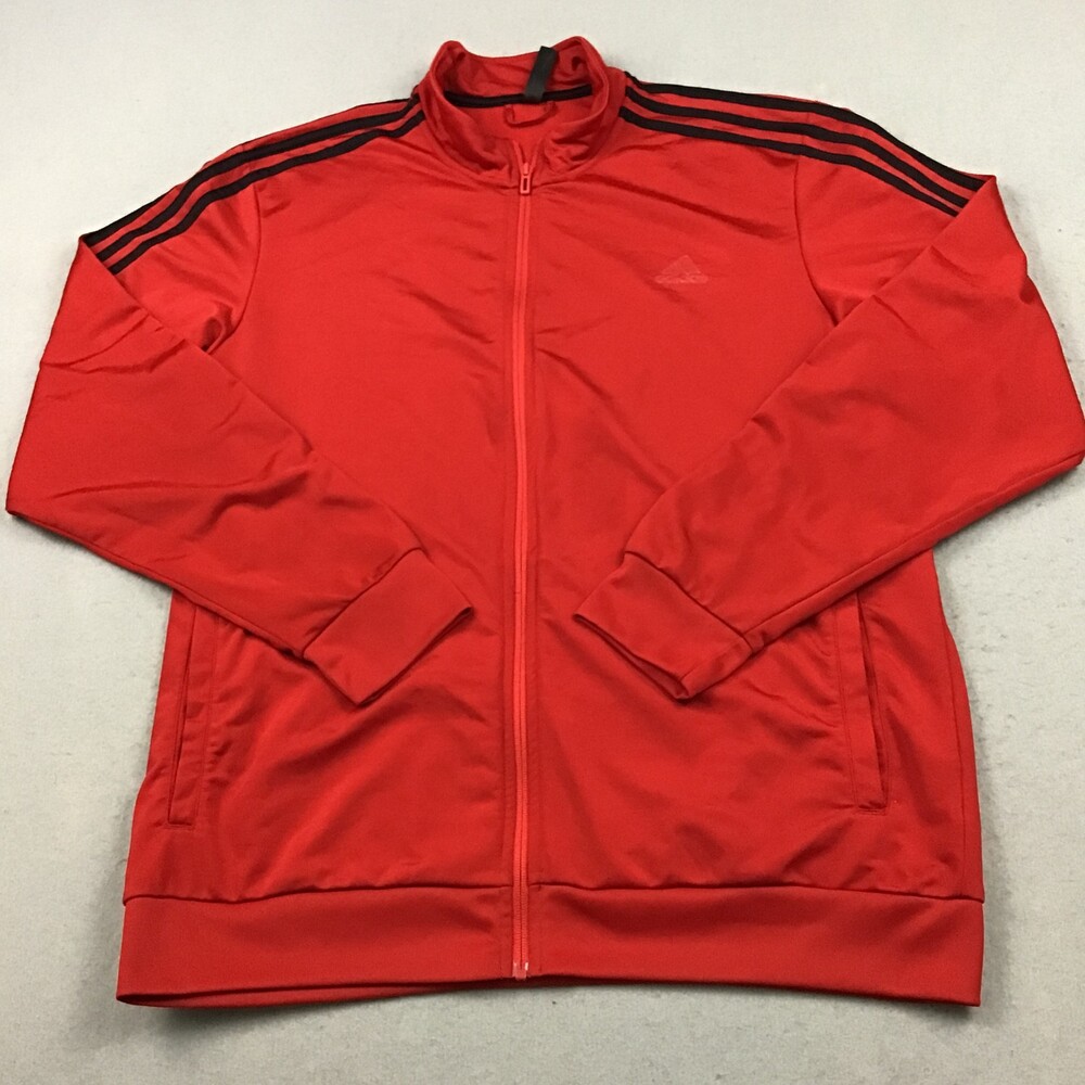 Adidas Track Jacket Men Extra Large Red Full 3 Stripes  Zip Logo Training Gym XL